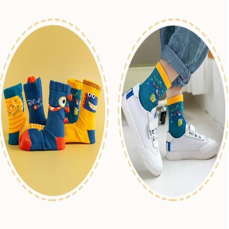Children's 3Y-5Y Set of 5 cartoon dinosaur crew colorful socks for boys-KS55